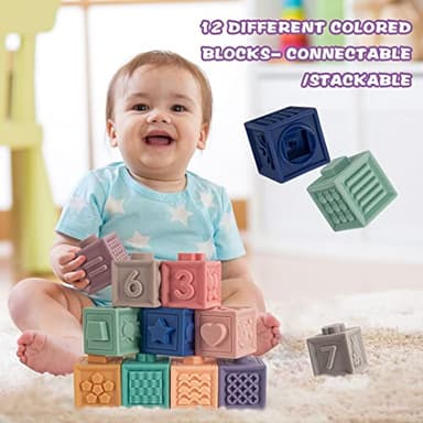 SpringFlower 3 in 1 Montessori Toys for Babies 0-3-6-12 Months, Soft Baby Teething, Stacking Building Blocks for Infants, Sensory Developmental Education Toys for Toddler Baby 12-18 Months,23 PCS - Image 4