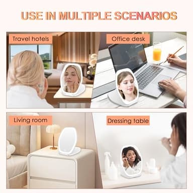 Travel Makeup Mirror with Light: 3 Color Lighting Portable Mirror with Touch Screen Rechargeable Adjustable LED Lights Hexagon Vanity Mirror for Travel, Desk, Home (White) - Image 7