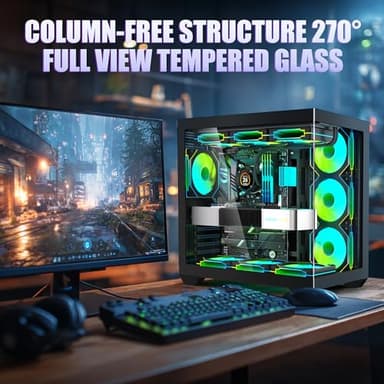 Gaming PC Case, ATX Cpmputer CASE with 7 PWM ARGB Fans Pre-Installed,Type-C Full-View Dual Tempered Glass, Mid Tower Cpmputer CASE Black, (H4) - Image 8