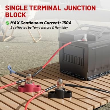 RED WOLF 12V 150A Power Distribution Block 5/16" Single Stud Busbar M8 Terminal Bus Bar 12 Volt DC Battery Junction Post for Auto Boat Marine Solar System Positive and Negative (2PC) - Image 2