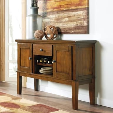 Signature Design by Ashley Ralene Rustic Dining Room Buffet Cabinet with Wine Rack, Medium Brown - Image 2