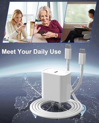 iPhone 17 16 15 Charger Fast Charging Type C Chargers USB C Charger Block iPhone 16 Chargers with 2 Pack 6FT Cable for iPhone 17 Pro Max/16/16 Pro Max/15/15 Plus/15 Pro/15 Pro Max/iPad Pro/AirPods - Image 6