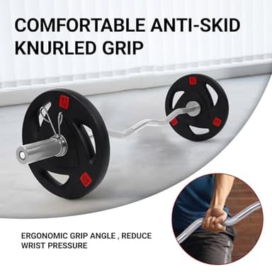 Fitvids Olympic EZ Curl Barbell Bar 47", 2-Inch Curl Bar for Weight Lifting, Hip Thrusts, Squat, Biceps-Home Gym Weight Bars, Chrome Curling Bars for 2 Inch Weight Plates - Image 3