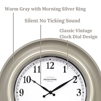 Presentime & Co. 16" Malmo Modern Wall Clock, Wall Décor, Silent No Ticking, Wall Art and Timepiece for Home Decoration, Warm Gray with Morning Silver Ring. - Image 4
