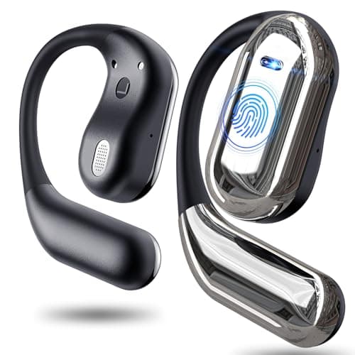 EUQQ Open Ear Bluetooth 5.4 Earbuds, Sport Over Earphones Wireless Headphones Built-in Mic with Ear Buds LED Display, Touch Control, IPX7 Waterproof Hook Design 50Hrs Playtime for Sports, Black - Image 1