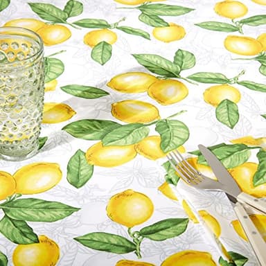 Martha Stewart Lots of Lemons Tablecloth Single Pack, White/Yellow, 60"x84" - Image 3
