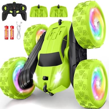 Remote Control Car, Stunt RC Cars, 2.4GHz Double Sided 360° Flips RC Crawler, Outdoor Toys for Kids Ages 4-8, Upgraded USB-C Modular Battery, 5 6 7 8 9 10 +Year Old Boys Birthday Gifts Green - Image 1