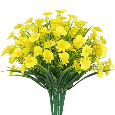 maoodoo 8 Bundles Artificial Flowers for Outdoor UV Resistant Fake Plants for Summer Faux Silk Oncidium for Porch Patio Home Window Box Yard Garden Planter (Yellow) - Image 1