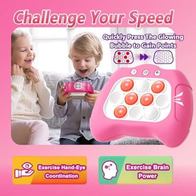 Pop Push Game Toy for Kids, Quick Fast Puzzle Game, Light up Fidget Toy 8-12, Bubble Sensory Toys Christmas Birthday Gifts for Kids Ages 3-12 (Pink) - Image 2