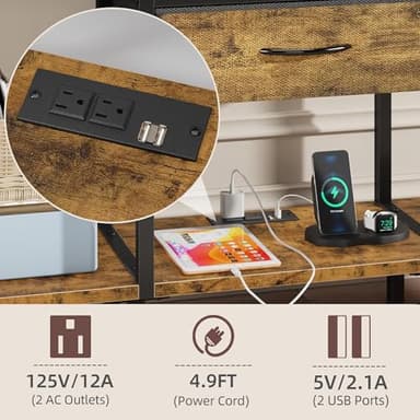 GYIIYUO LED TV Stand with Power Outlet and Fabric Drawer for 55 50 45 Inches TV - Entertainment Center and Industrial TV Console Table for Living Room, Bedroom- 47" Rustic Brown - Image 3