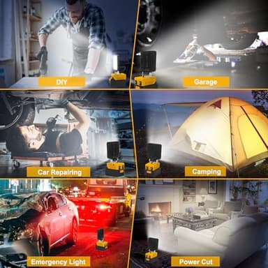 2 PCS Cordless LED Work Light for Dewalt 18V 20V Max Battery, 5000LM Battery Light for Dewalt 20v Tools, Portable Work Light with USB & Type-C Charging for Jobsite, Garage, Car Repairing, Emergency - Image 7