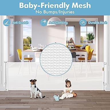 75 Inch Extra Wide Baby Gate for Wide Openings Indoor Outdoor Retractable Baby Gates Extra Wide Retractable Dog Gate Long Pet Gate Dog Gates for The House Extra Wide Child Gates for Doorways, White - Image 7