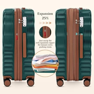 Rosamo 5 piece Luggage Set Expandable Suitcase 22x14x9 Airline Approved Carry on, ABS Hard Case Suitcases with Spinner Wheels, TSA Lock, Durable Waterproof Travel Set (Dark Green) - Image 3