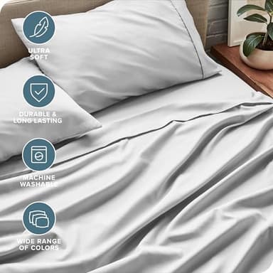 Bare Home Queen Sheet Set - Luxury 1800 Ultra-Soft Microfiber - Double Brushed - Deep Pockets - Easy Fit - 4 Piece Set - Bedding Sheets & Pillowcases (Queen, Cloud Grey) - Image 4
