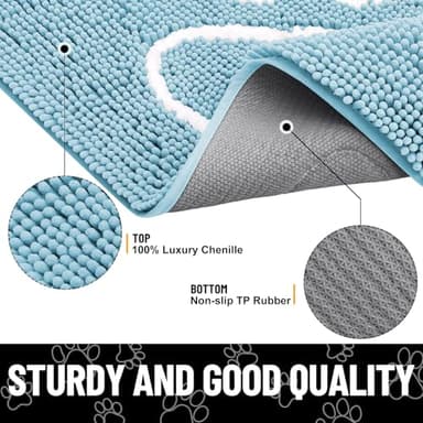 Smiry Dog Door Mat for Muddy Paws, Absorbent Dirt Trapper Non Slip Quick Dry Washable Chenille Mat for Mud Dogs, Entry Rug for Indoor and Outdoor (40x32 Inches, Sky Blue) - Image 3