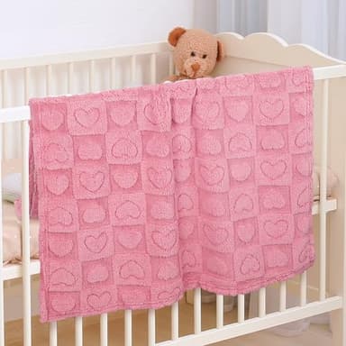 Plush Soft with Heart Checkered Baby Blanket,Fleece Infant Toddler Blankets for Girls Boys,Warm Lightweight Breathable Newborn Receiving Blankets for Crib Stroller 30"×39" (deep Pink, Heart) - Image 6