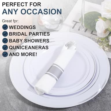 Joyido 200Guests Pre Rolled Silver Plastic Silverware Sets - Heavy Duty Silver Cutlery - Include 200 Pack Wrapped Disposable Utensils with Napkins for Parties & Dinners & Weddings - Image 3