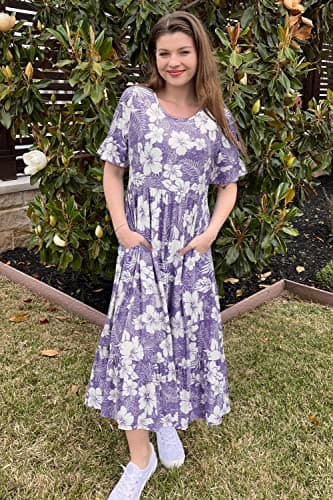 STYLEWORD Women's Summer 2025 Casual Short Sleeve Tiered Flowy Spring Dress Long Midi Beach Sundress Vacation Outfits(Floral15,L) - Image 4