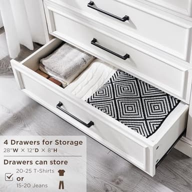 ACCOHOHO 6 Drawer Dresser, Farmhouse Chest of Drawers for Bedroom, 44" Tall Dresser with Large Metal Handles, Wood Drawer Organizer for Living Room, Hallway, Closet - White - Image 4