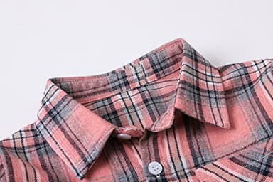 SANGTREE Boys Long Sleeves Flannel Plaid Button Down Shirt Tops Pink Plaid, 12-18 Months = Tag 80 - Image 6