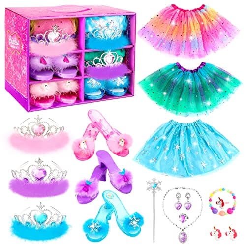 Princess Dress Up Shoes Set, Girls Dress Up Toys Toddler Jewelry Boutique Kit, 3 Themes of Unicorn Mermaid Ice Princess Costumes Set, Pretend Play Gifts for Little Girls Aged 3-6 Years Old - Image 1