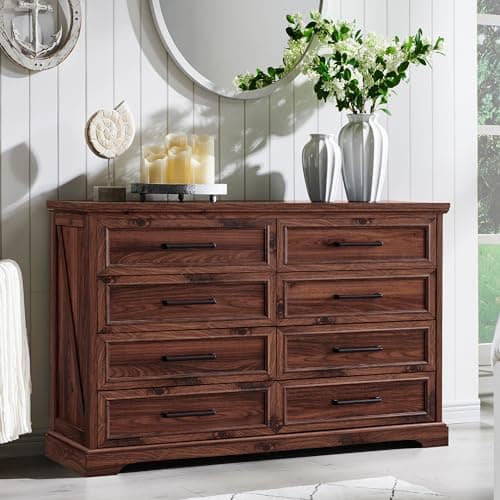 ACCOHOHO Farmhouse 8 Drawers Dresser Chests for Bedroom,52" Wide Wood Rustic Chest of Drawers with Metal Handle,Natural Texture,Drawer Organizer for Bedroom,Living Room,Hallway and Entryway,Brown - Image 1