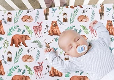 4 Pack Woodland Forest Animals Wood Neutral Unisex Fitted Baby Crib Sheets Set for Baby Boys or Girls - Image 2