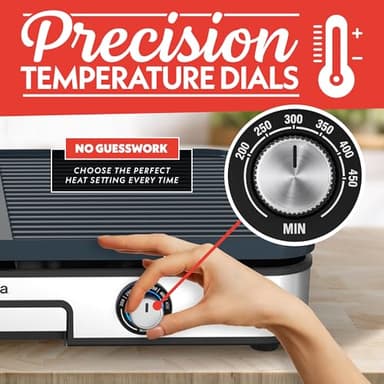 Gourmia 3-in-1 Indoor Grill/Griddle Electric Combo - 250-400°F Adjustable Dual Cooking Zones with Removable Nonstick Reversible Ceramic Plates - Non Toxic Dishwasher Safe Countertop Kitchen Appliances - Image 3