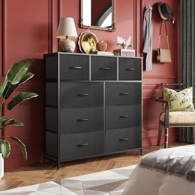WLIVE 9-Drawer Dresser, Fabric Storage Tower for Bedroom, Hallway, Entryway, Closet, Tall Chest Organizer Unit with Fabric Bins, Steel Frame, Wood Top, Easy Pull Handle, Charcoal Black - Image 2