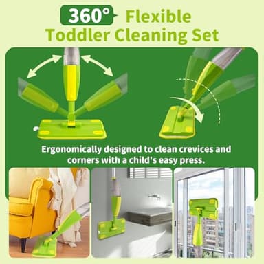 Lullulii Kids Spray Mop, Fun & Functional Toddler Mop Cleaning Set,Real Working Mini Mop, Pretend Play Toy –Includes Spray Bottle,Washable Microfiber Pads, Montessori Kids Cleaning Toy Set -Green - Image 5