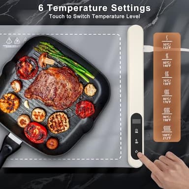 FYY Warming Mat for Food - Rapid and Full Surface Heating, 6 Temp Settings, 6H Timer, Rollable Portable Food Warming Mat, Ideal for Gatherings, Parties, Keep Meal Warm (X Large Size, Gray) - Image 3