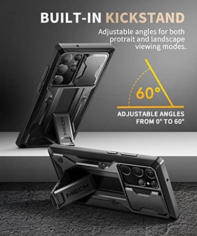 TONGATE for Samsung Galaxy S23 Ultra Case, [Built-in Slide Camera Cover & Screen Protector] [2 Front Frame] Military Grade Shockproof S23 Ultra Phone Case with Kickstand & Belt-Clip 6.8", Black - Image 6
