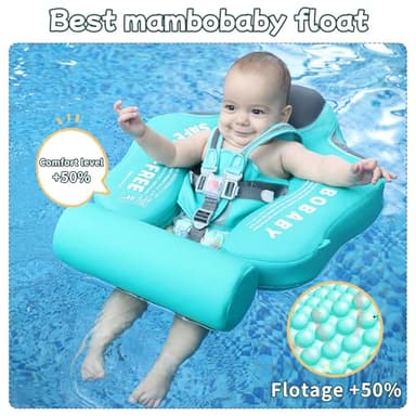 Mambobaby Float with Canopy Size Improved Non Inflatable Infant Baby Pool Float Smart Mambo Float Swim Trainer Add Tail Baby Swim Float Mambo Baby Float Solid Air Free Water Waist Swimming Ring - Image 9