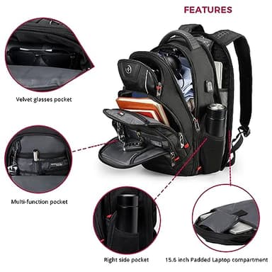 Swissdigital Design Travel Backpack for men, TSA Friendly USB Charging RFID Protection Business Backpack Fits 15.6" Laptops Black | J14-BR - Image 6