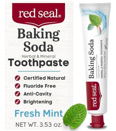 Red Seal Fluoride Free Toothpaste - Baking Soda - Herbal & Mineral Formula, Vegan-Friendly, Cruelty-Free, SLS and Paraben-Free, No Artificial Flavors, NATRUE Certified Natural, Dry Mouth Relief - Image 1