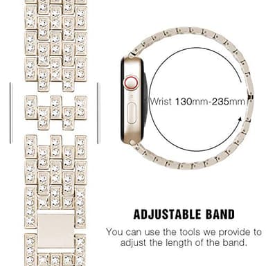 SUPOIX Compatible with Apple Watch Band 45mm + Case, Women Jewelry Bling Diamond Replacement Metal Strap & Soft TPU Bumper Protective Case for iWatch Series 7/8/9(Champagne) - Image 2