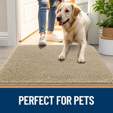 OLANLY Dog Door Mat for Muddy Paws 36x24, Absorbs Moisture and Dirt, Absorbent Non-Slip Washable Doormat, Quick Dry Chenille Mud Mat for Dogs, Entry Indoor Entryway Carpet for Inside Floor, Beige - Image 6