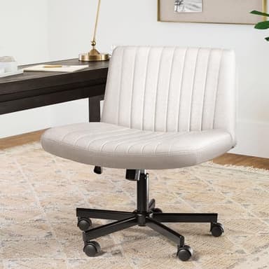 LEMBERI Criss Corss Chair with Wheels, Armless Wide Cross Legged Office Desk Chairs, Fabric Rocking Swivel Computer Task Vanity Makeup Chair for Home Office - Image 9