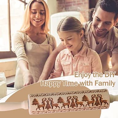 Embossed Rolling Pin, OLETNY Large Wood Textured Roller for Baking, Cookies, Decorative Pattern Rolling Pins, Christmas Gifts for Mother, Grandmother, and Friends (Elk) - Image 4