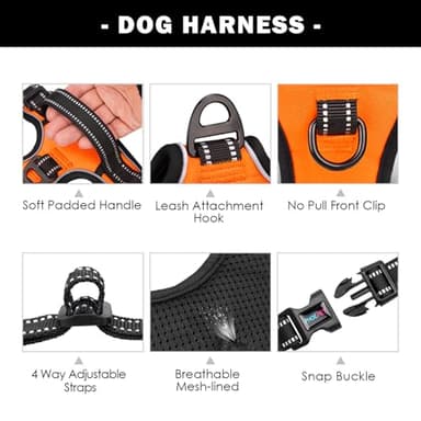 PHOEPET No Pull Dog Harnesses for Small Dogs Reflective Adjustable Front Clip Vest with Handle 2 Metal Rings 3 Buckles [Easy to Put on & Take Off] (S, Orange) - Image 4