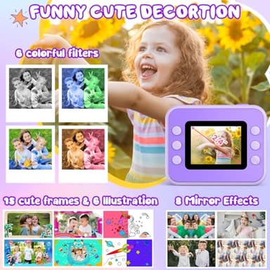 Kids Camera Instant Print, Christmas Birthday Gifts for Girls and Boys, 1080P HD Video Digital Kids Camera with 32G Card, Toddler Camera for 3-12 Years Old, Purple - Image 4