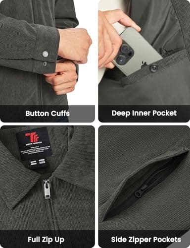 Rdruko Mens Lightweight Casual Jacket Full Zip Laydown Collar Golf Outdoor Work Jackets with Zip Pockets Deep Grey M - Image 5