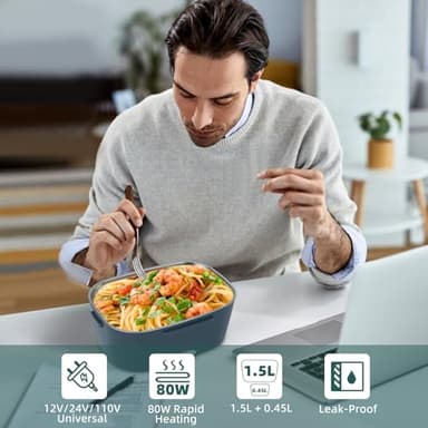 SOHIDA Electric Lunch Box Food Heater, 80W Portable Warmer for Car Truck Work with 304 Stainless Steel Container, 12V/24V/110V Green Heated Lunch Box Suitable for Ideal Driver/Work/Gift - Image 6