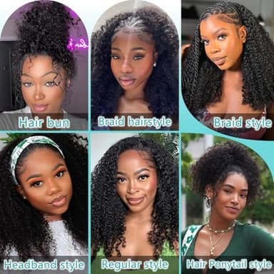 VFFTI Kinky Curly Half Wig Human Hair 200 Density 3 In 1 Drawstring Seamless Flip Half Wigs Wear Go Glueless Wigs Human Hair 18 Inch Curly Half Wig for Women Drawstring Headband Wig Beginner Friendly - Image 8