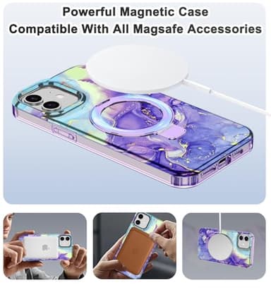 Lamcase for iPhone 11 Case with Magnetic Invisible Ring Stand [Compatible with MagSafe], Full Body Rugged Slim Women Men Girl Shockproof Marble Pattern Design Case, Violet - Image 2