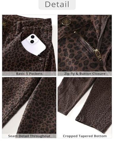 GRAPENT 2025 Barrel Jeans for Women Balloon Wide Leg Cropped Trendy Jeans Boyfriend High Waisted Jean Pants Casual Stretchy Summer Denim Trousers Leopard Printed X-Large Plus Size 16 to 18 - Image 6