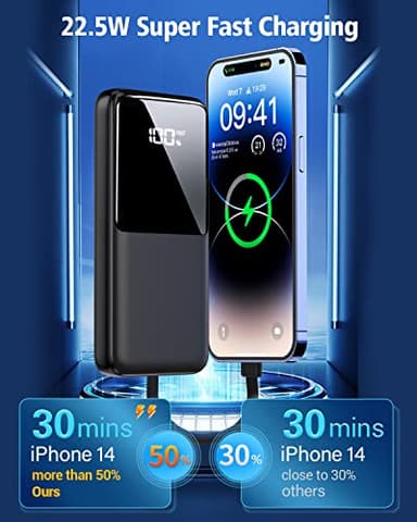 Portable Charger Power Bank - 15000mAh Fast Charging Powerbank Travel Camping Essential Battery Pack with Built in 22.5W Output Cable Compatible with iPhone 17 16 15 14 13 Samsung Google iPad, 1 Pack - Image 3