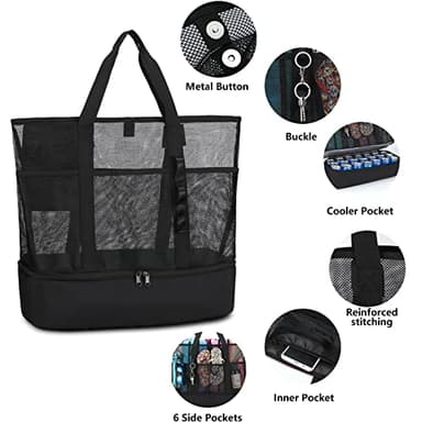 UYLIA Beach Bag with Cooler,Mesh Beach Bags for Women Sandproof for Pool and Swimming Travel Daily with Durable 8 Pocket - Image 3