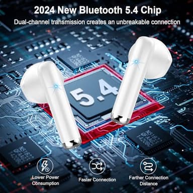 Wireless Earbuds, Bluetooth Headphones 5.4 with ENC Noise Cancelling Mics, 30H Bluetooth Ear buds 3D Bass with LED Display Charging Case, IP7 Waterproof Wireless Earphones for Android, iOS, Pearlwhite - Image 3