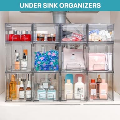 Vtopmart 4 Pack Stackable Storage Drawers, 6.6''Tall Acrylic Bathroom Makeup Organizers,Clear Plastic Drawers For Vanity, Undersink, Kitchen Cabinet,Pantry Organization and Storage - Image 7